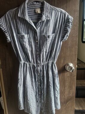 Japna (Anthropology) Button Down  Women's Shirt Dress Drawstring Waist W/Pockets